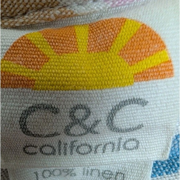 C&C California Linen Halter Dress S Sleeveless Pastel Stripe Keyhole Mini 223 - Picture 4 of 8